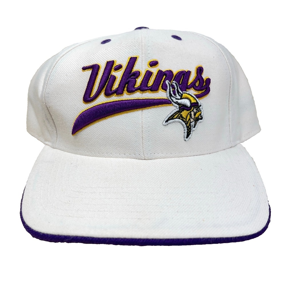 Minnesota Vikings Hat Cap Fitted Size 7 White Purple Wool Twins Enterprise Y2K